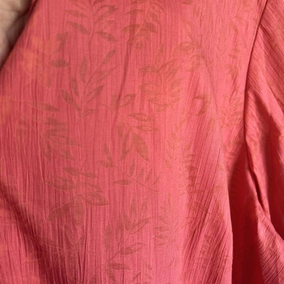 Liz Claiborne Coral And Gold Floral Button Down Blouse With 3/4 Sleeves Size 2X - Picture 3 of 12